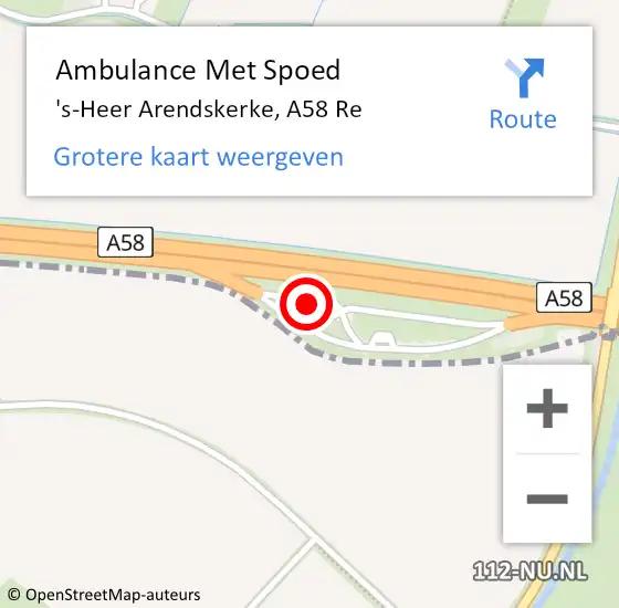 Locatie op kaart van de 112 melding: Ambulance Met Spoed Naar 's-Heer Arendskerke, A58 Re op 16 augustus 2018 16:54