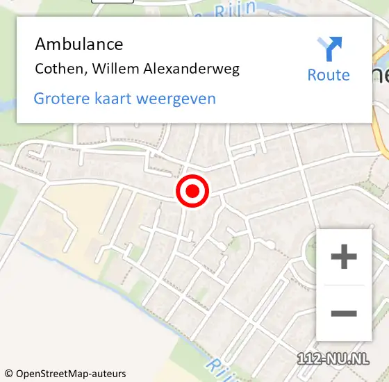 Locatie op kaart van de 112 melding: Ambulance Cothen, Willem Alexanderweg op 16 augustus 2018 21:03