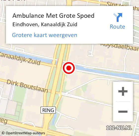 Locatie op kaart van de 112 melding: Ambulance Met Grote Spoed Naar Eindhoven, Kanaaldijk Zuid op 16 augustus 2018 23:35