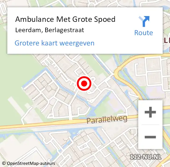 Locatie op kaart van de 112 melding: Ambulance Met Grote Spoed Naar Leerdam, Berlagestraat op 16 augustus 2018 23:58