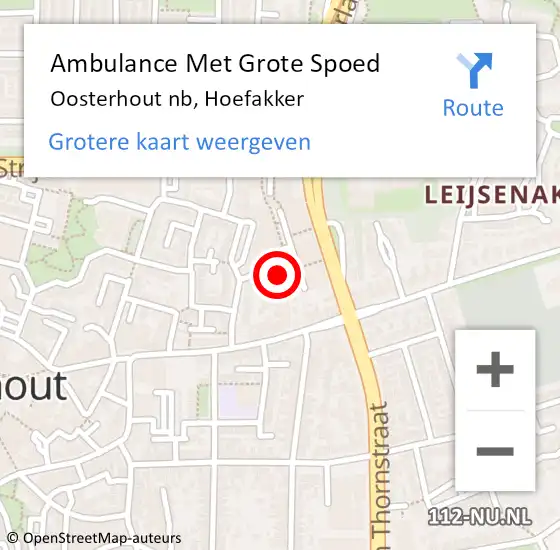 Locatie op kaart van de 112 melding: Ambulance Met Grote Spoed Naar Oosterhout, Hoefakker op 17 augustus 2018 04:04