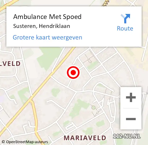 Locatie op kaart van de 112 melding: Ambulance Met Spoed Naar Susteren, Hendriklaan op 17 augustus 2018 07:18