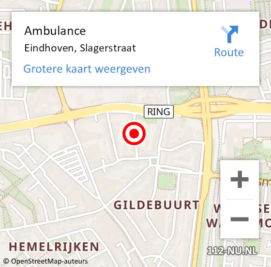 Locatie op kaart van de 112 melding: Ambulance Eindhoven, Slagerstraat op 17 augustus 2018 07:25
