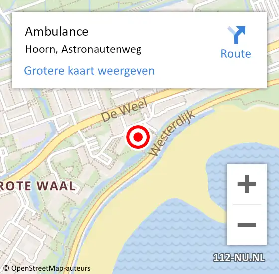 Locatie op kaart van de 112 melding: Ambulance Hoorn, Astronautenweg op 17 augustus 2018 09:08