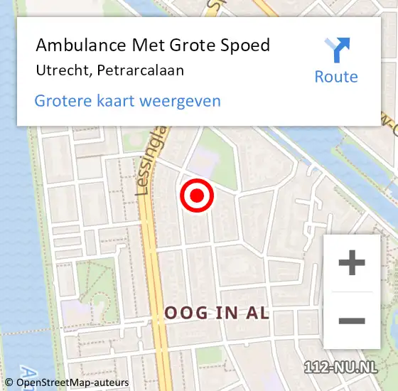 Locatie op kaart van de 112 melding: Ambulance Met Grote Spoed Naar Utrecht, Petrarcalaan op 17 augustus 2018 09:30