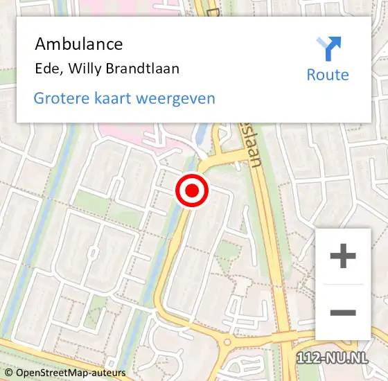 Locatie op kaart van de 112 melding: Ambulance Ede, Willy Brandtlaan op 17 augustus 2018 12:14