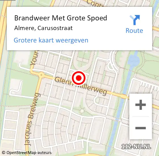 Locatie op kaart van de 112 melding: Brandweer Met Grote Spoed Naar Almere, Carusostraat op 17 augustus 2018 13:47