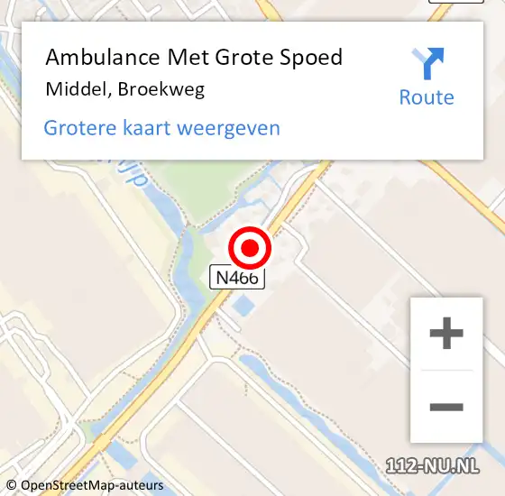 Locatie op kaart van de 112 melding: Ambulance Met Grote Spoed Naar Middel, Broekweg op 17 augustus 2018 14:40