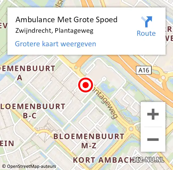 Locatie op kaart van de 112 melding: Ambulance Met Grote Spoed Naar Zwijndrecht, Plantageweg op 17 augustus 2018 14:43
