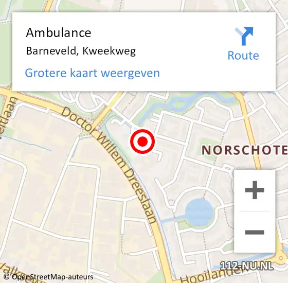 Locatie op kaart van de 112 melding: Ambulance Barneveld, Kweekweg op 17 augustus 2018 14:43