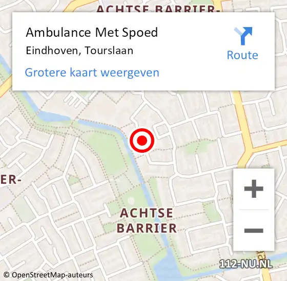 Locatie op kaart van de 112 melding: Ambulance Met Spoed Naar Eindhoven, Tourslaan op 17 augustus 2018 14:48