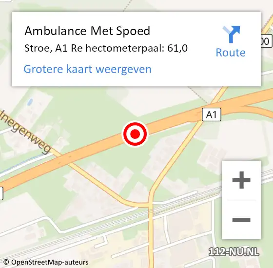 Locatie op kaart van de 112 melding: Ambulance Met Spoed Naar Stroe, A1 Re hectometerpaal: 61,0 op 17 augustus 2018 17:06