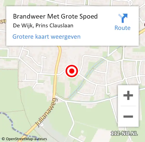 Locatie op kaart van de 112 melding: Brandweer Met Grote Spoed Naar De Wijk, Prins Clauslaan op 17 augustus 2018 17:27