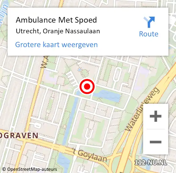 Locatie op kaart van de 112 melding: Ambulance Met Spoed Naar Utrecht, Oranje Nassaulaan op 17 augustus 2018 20:45