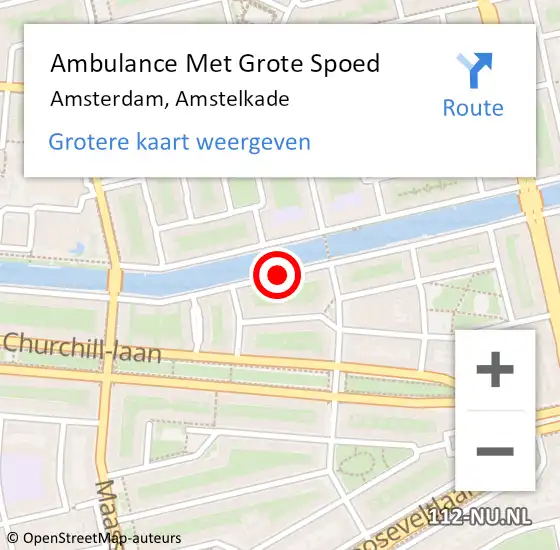 Locatie op kaart van de 112 melding: Ambulance Met Grote Spoed Naar Amsterdam, Amstelkade op 17 augustus 2018 22:00