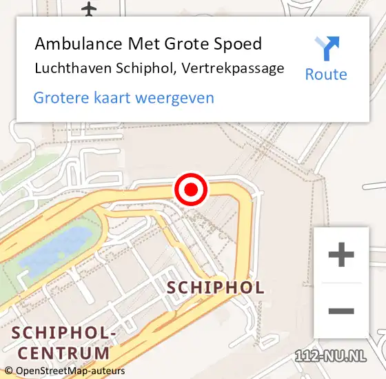 Locatie op kaart van de 112 melding: Ambulance Met Grote Spoed Naar Luchthaven Schiphol, Vertrekpassage op 17 augustus 2018 22:52