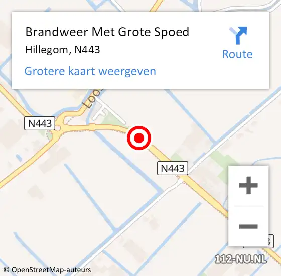 Locatie op kaart van de 112 melding: Brandweer Met Grote Spoed Naar Hillegom, N443 op 17 augustus 2018 23:29