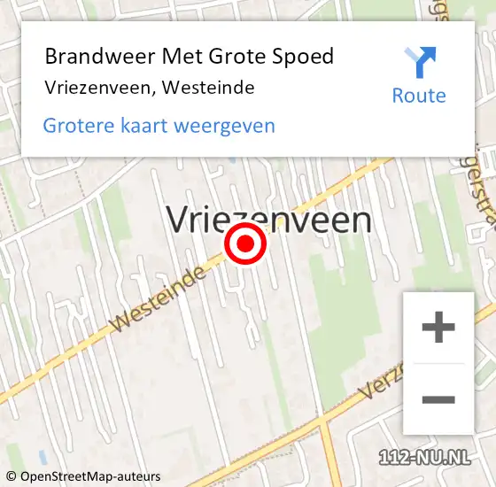 Locatie op kaart van de 112 melding: Brandweer Met Grote Spoed Naar Vriezenveen, Westeinde op 17 augustus 2018 23:50