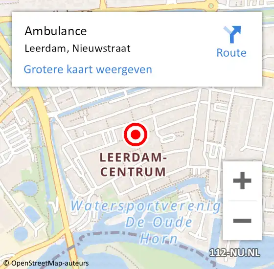 Locatie op kaart van de 112 melding: Ambulance Leerdam, Nieuwstraat op 18 augustus 2018 00:24