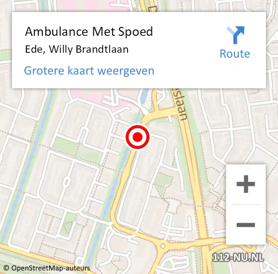 Locatie op kaart van de 112 melding: Ambulance Met Spoed Naar Ede, Willy Brandtlaan op 18 augustus 2018 01:12