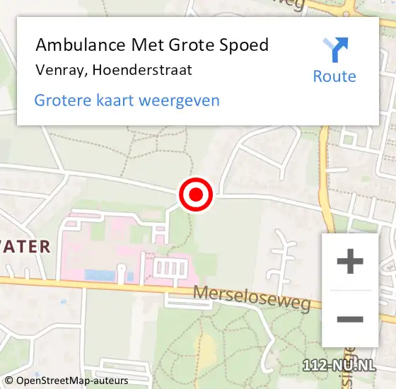 Locatie op kaart van de 112 melding: Ambulance Met Grote Spoed Naar Venray, Hoenderstraat op 18 augustus 2018 01:58