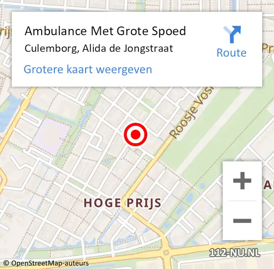 Locatie op kaart van de 112 melding: Ambulance Met Grote Spoed Naar Culemborg, Alida de Jongstraat op 18 augustus 2018 05:35