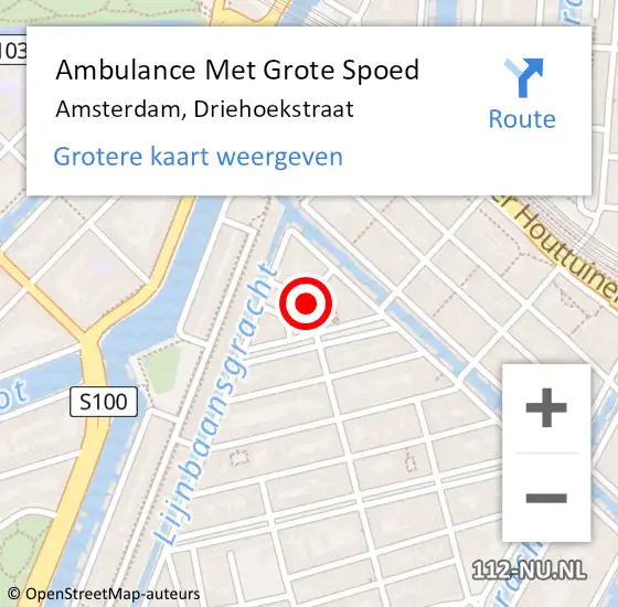 Locatie op kaart van de 112 melding: Ambulance Met Grote Spoed Naar Amsterdam, Driehoekstraat op 18 augustus 2018 06:10