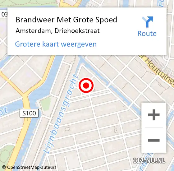 Locatie op kaart van de 112 melding: Brandweer Met Grote Spoed Naar Amsterdam, Driehoekstraat op 18 augustus 2018 06:10