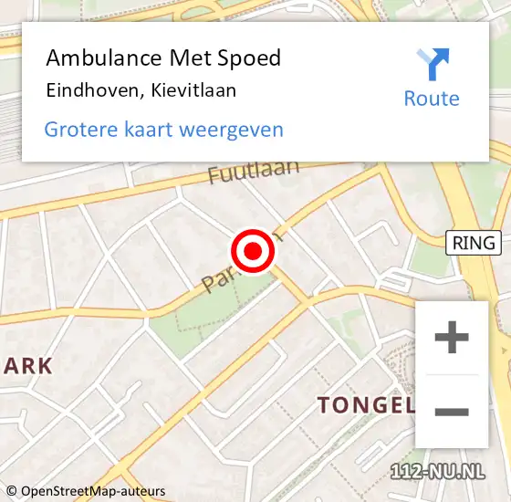 Locatie op kaart van de 112 melding: Ambulance Met Spoed Naar Eindhoven, Kievitlaan op 18 augustus 2018 09:44