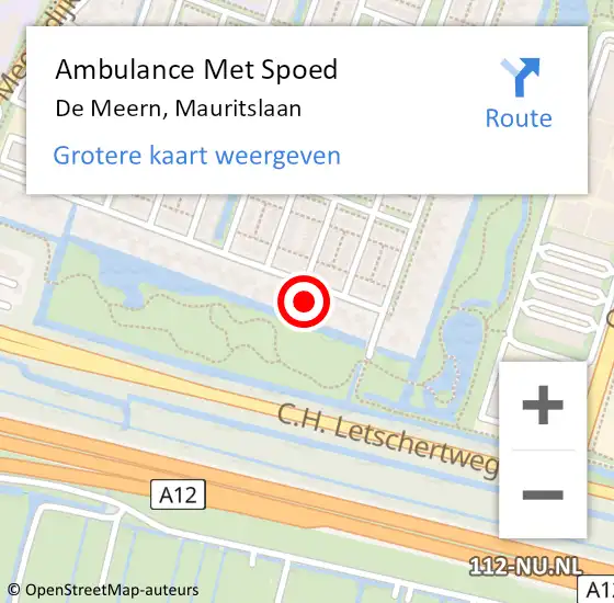 Locatie op kaart van de 112 melding: Ambulance Met Spoed Naar De Meern, Mauritslaan op 18 augustus 2018 10:37