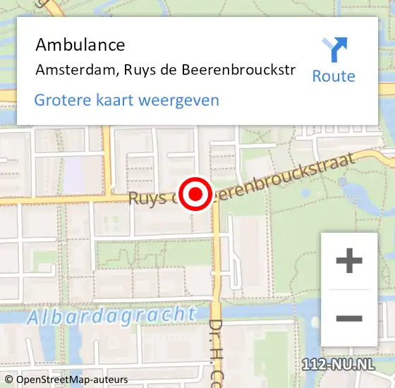 Locatie op kaart van de 112 melding: Ambulance Amsterdam, Ruys de Beerenbrouckstr op 18 augustus 2018 11:00