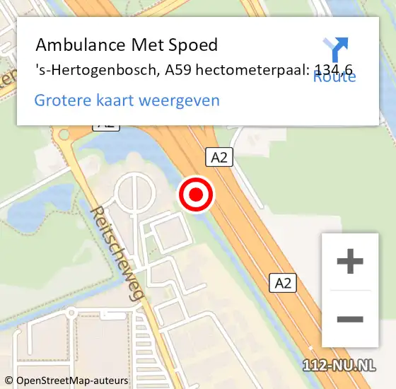 Locatie op kaart van de 112 melding: Ambulance Met Spoed Naar 's-Hertogenbosch, A59 hectometerpaal: 134,6 op 18 augustus 2018 12:14