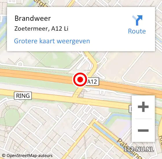 Locatie op kaart van de 112 melding: Brandweer Zoetermeer, A12 Re hectometerpaal: 15,8 op 18 augustus 2018 12:24