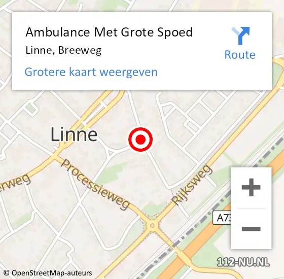 Locatie op kaart van de 112 melding: Ambulance Met Grote Spoed Naar Linne, Breeweg op 18 augustus 2018 15:26