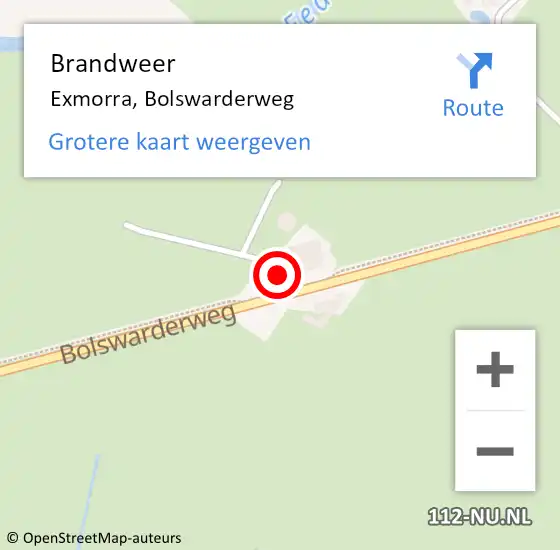 Locatie op kaart van de 112 melding: Brandweer Exmorra, Bolswarderweg op 18 augustus 2018 16:15