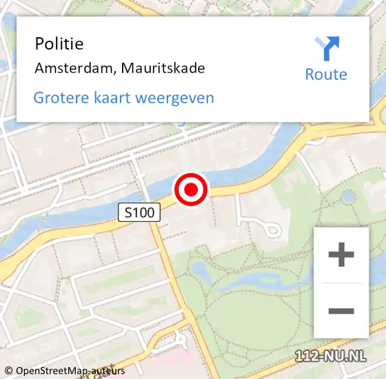 Locatie op kaart van de 112 melding: Politie Amsterdam, Mauritskade op 18 augustus 2018 19:15