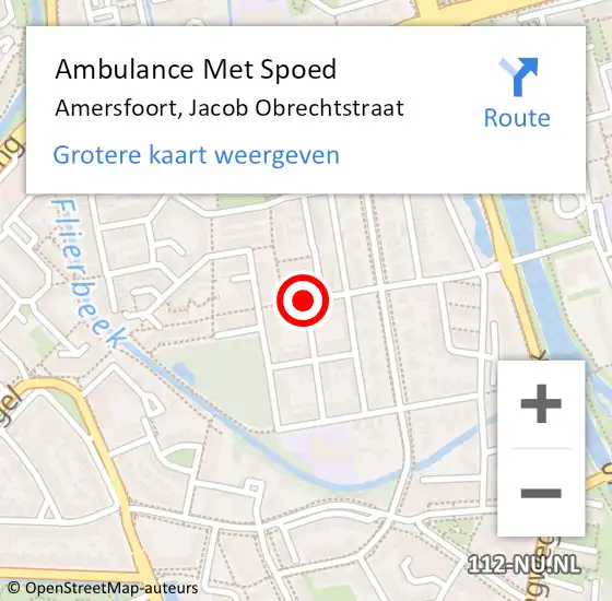 Locatie op kaart van de 112 melding: Ambulance Met Spoed Naar Amersfoort, Jacob Obrechtstraat op 18 augustus 2018 19:46