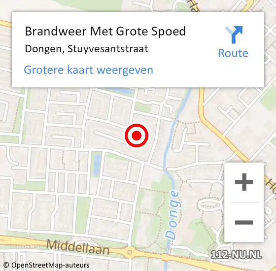 Locatie op kaart van de 112 melding: Brandweer Met Grote Spoed Naar Dongen, Stuyvesantstraat op 18 augustus 2018 20:21