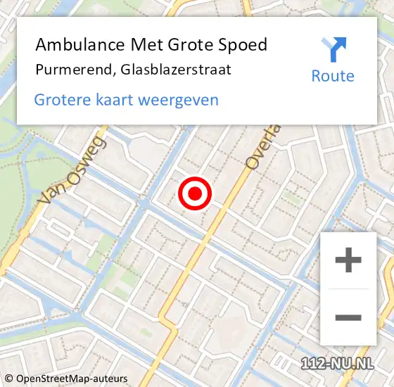 Locatie op kaart van de 112 melding: Ambulance Met Grote Spoed Naar Purmerend, Glasblazerstraat op 18 augustus 2018 20:43
