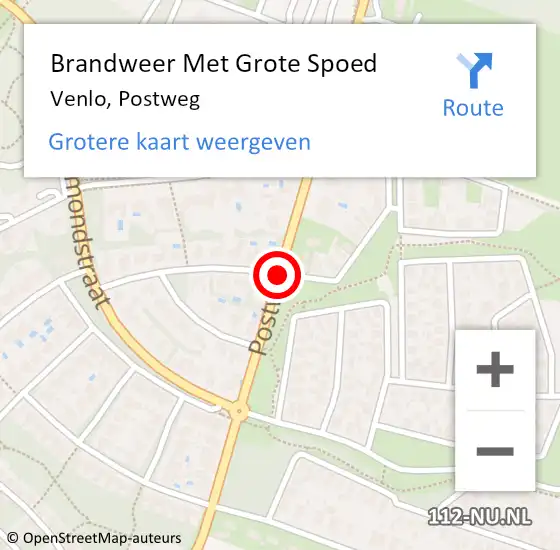 Locatie op kaart van de 112 melding: Brandweer Met Grote Spoed Naar Venlo, Postweg op 18 augustus 2018 21:09