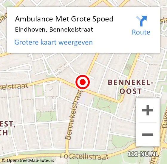 Locatie op kaart van de 112 melding: Ambulance Met Grote Spoed Naar Eindhoven, Bennekelstraat op 18 augustus 2018 21:23