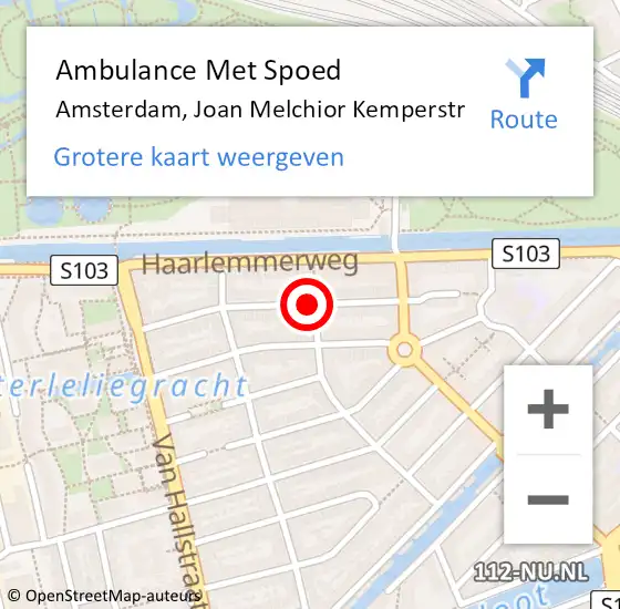 Locatie op kaart van de 112 melding: Ambulance Met Spoed Naar Amsterdam, Joan Melchior Kemperstr op 18 augustus 2018 21:39