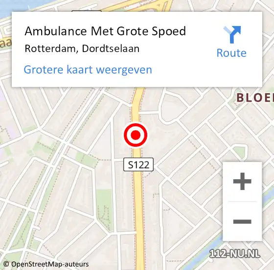 Locatie op kaart van de 112 melding: Ambulance Met Grote Spoed Naar Rotterdam, Dordtselaan op 18 augustus 2018 21:41