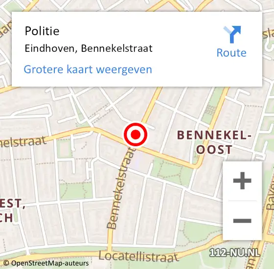 Locatie op kaart van de 112 melding: Politie Eindhoven, Bennekelstraat op 18 augustus 2018 21:43