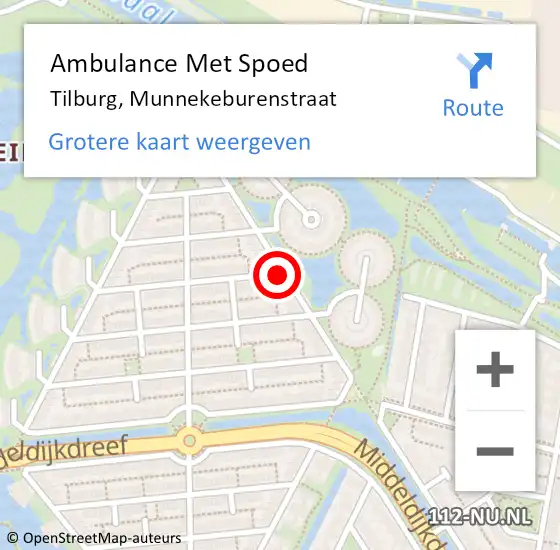 Locatie op kaart van de 112 melding: Ambulance Met Spoed Naar Tilburg, Munnekeburenstraat op 18 augustus 2018 22:16