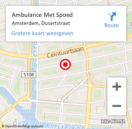 Locatie op kaart van de 112 melding: Ambulance Met Spoed Naar Amsterdam, Dusartstraat op 19 augustus 2018 03:37