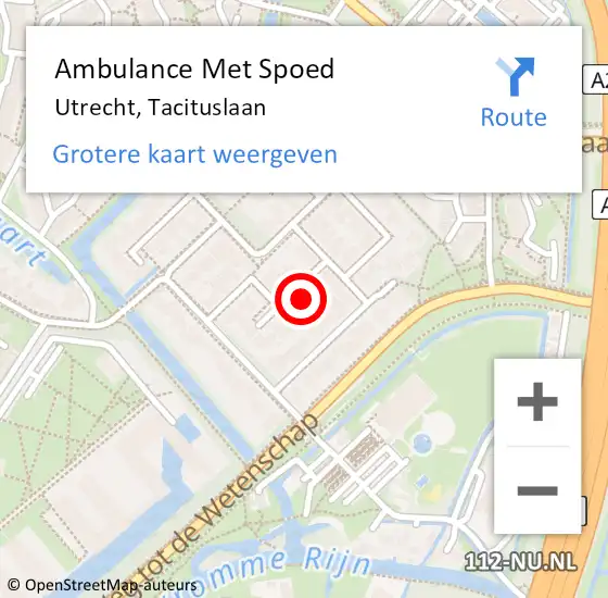 Locatie op kaart van de 112 melding: Ambulance Met Spoed Naar Utrecht, Tacituslaan op 19 augustus 2018 03:57
