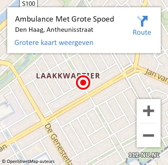 Locatie op kaart van de 112 melding: Ambulance Met Grote Spoed Naar Den Haag, Antheunisstraat op 19 augustus 2018 04:55