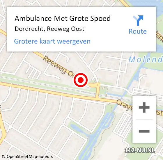 Locatie op kaart van de 112 melding: Ambulance Met Grote Spoed Naar Dordrecht, Reeweg Oost op 19 augustus 2018 04:56