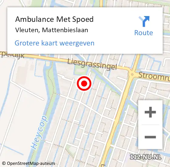 Locatie op kaart van de 112 melding: Ambulance Met Spoed Naar Vleuten, Mattenbieslaan op 19 augustus 2018 05:25